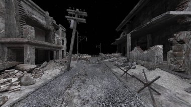 Issız şehir manzarasının 3B canlandırması