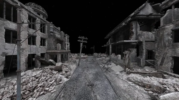 Issız şehir manzarasının 3B canlandırması