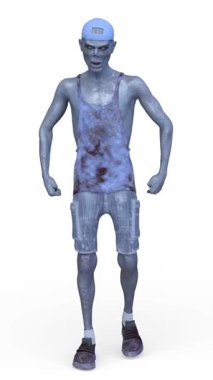 Yürüyen bir erkek zombinin 3 boyutlu canlandırması