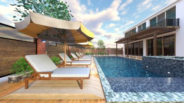 Dış yüzme havuzunun 3D görüntüsü