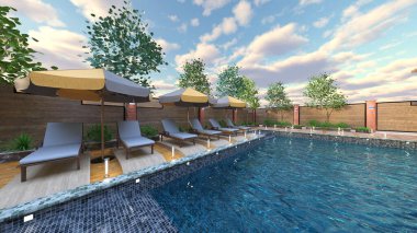 Dış yüzme havuzunun 3D görüntüsü