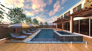 Dış yüzme havuzunun 3D görüntüsü