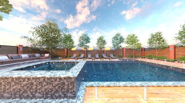 Dış yüzme havuzunun 3D görüntüsü