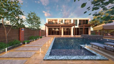 Dış yüzme havuzunun 3D görüntüsü