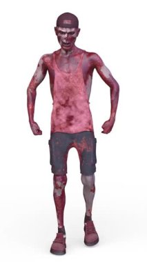 Yürüyen bir erkek zombinin 3 boyutlu canlandırması
