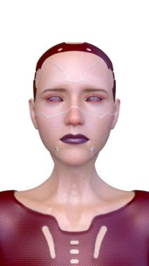 Dişi bir sayborgun yüzünün 3 boyutlu görüntüsü.