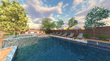 Dış yüzme havuzunun 3D görüntüsü