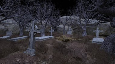 Bir rahibe heykeliyle avlunun 3D görüntüsü.