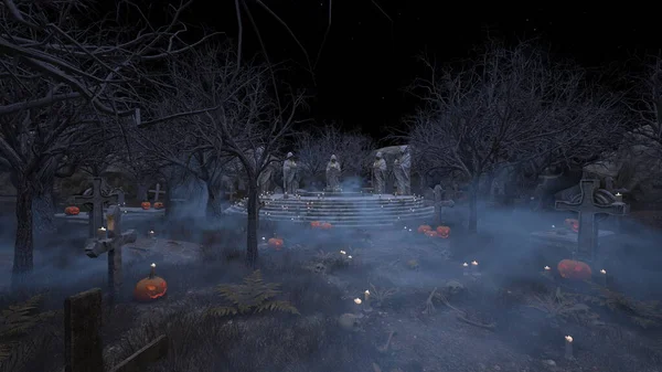 Bir rahibe heykeliyle avlunun 3D görüntüsü.