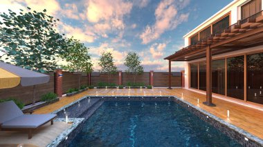 Dış yüzme havuzunun 3D görüntüsü