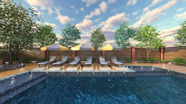 Dış yüzme havuzunun 3D görüntüsü