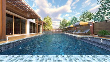 Dış yüzme havuzunun 3D görüntüsü