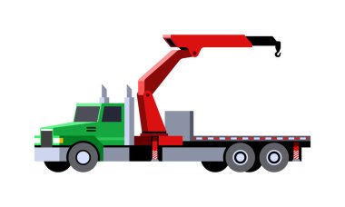 Minimalist simge parmak eklemi boom vinç kamyon ön görünümü. Vinçler-Mobil vinç araç. İzole vektör çizim.
