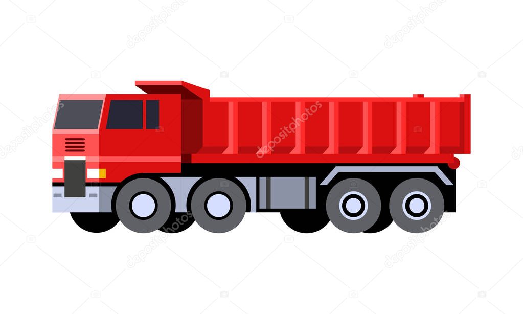Minimalistic icon dump truck front side view. Dumper vehicle. COE - cab over engine truck. Vector isolated illustration.