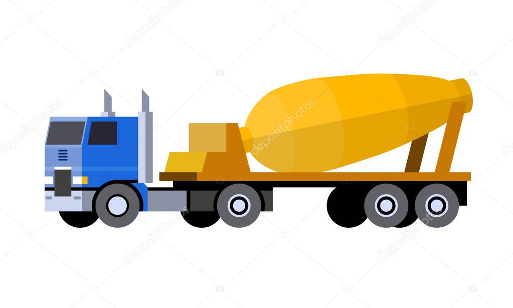 Minimalistic icon semi-trailer tractor cement mixer truck front side view. Mixer truck vehicle. COE - cab over engine truck. Vector isolated illustration.