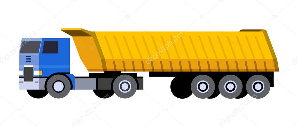 Minimalistic icon semi-trailer tractor dump truck front side view. Dumper COE cab over engine vehicle. Vector isolated illustration.