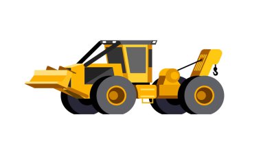 Minimalist simge kablo skidder ön görünüm tekerlekli. Kablo skidder araç. İzole Modern vektör çizim.
