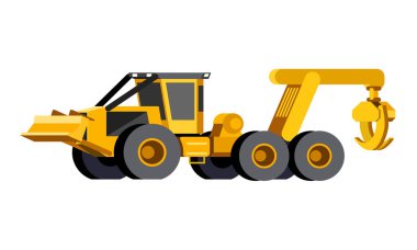 Minimalistic icon wheeled skidder front side view. Grapple skidder vehicle. Modern vector isolated illustration. clipart