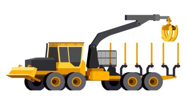 Minimalistic icon log forwarder front side view. Log crane vehicle. Modern vector isolated illustration. clipart