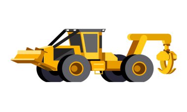 Minimalistic icon wheeled skidder front side view. Grapple skidder vehicle. Modern vector isolated illustration. clipart