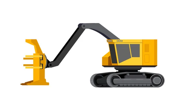 Ícone Minimalista Rastreado Feller Buncher Vista Lateral Frontal Veículo Feller — Vetor de Stock