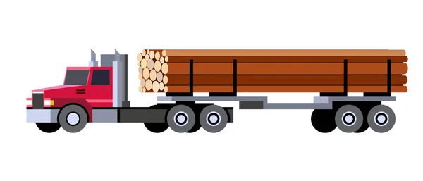 Minimalistische Ikone Holzfäller Lkw Anhänger Mit Baumstämmen Seitenansicht Holzfällerfahrzeug Sattelzug — Stockvektor