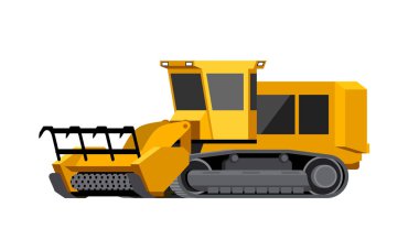 Minimalist simgesi mulcher. Worknig orman alanı için izlenen güdük mulcher araç. İzole Modern vektör çizim.