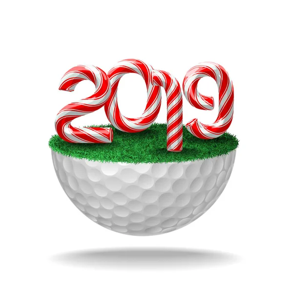 Candy Cane Numrerar 2019 Nyår Semester Halv Golfboll Med Gräs — Stock vektor