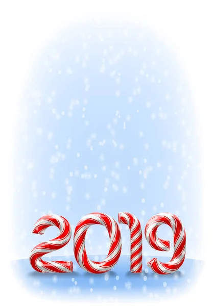 Zuckerrohrnummern Der Neujahrsfeiertage 2019 Auf Schneebedecktem Hintergrund Vektorillustration — Stockvektor