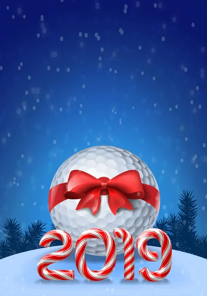 Golfball Gebunden Mit Roter Schleife Mit Zuckerrohr Nummern Des Neujahrsfestes — Stockvektor