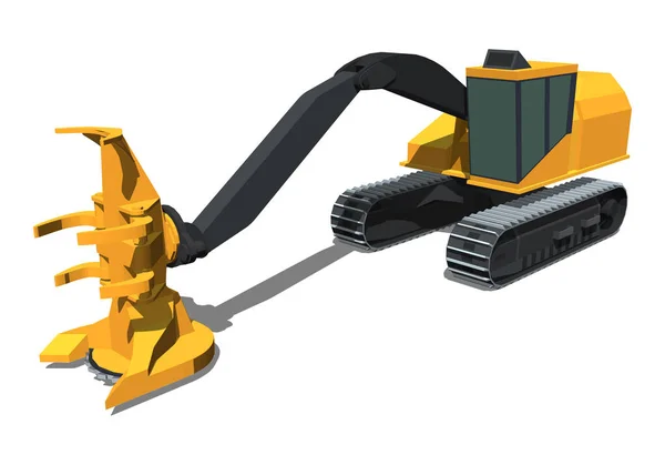 Ícone Minimalista Rastreado Feller Buncher Vista Lateral Frontal Veículo Feller — Vetor de Stock