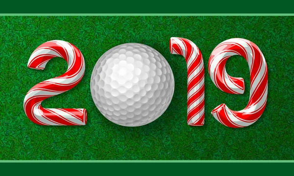 Golfový Míček Candy Cane Počtem 2019 Novoročních Svátků Sněhová Vločka — Stockový vektor