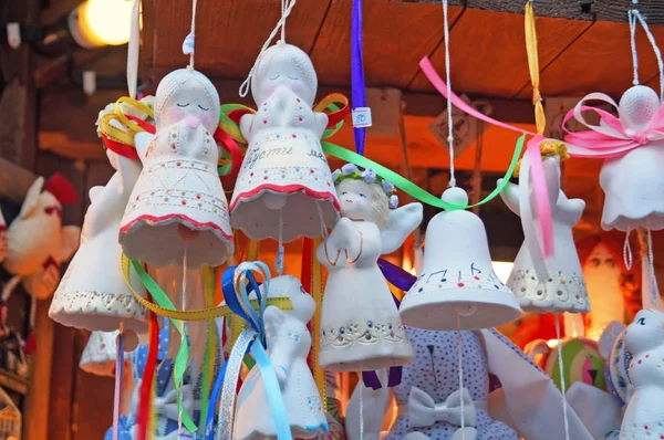 Christmas Tree Decorations Made Ceramic Form Bells Angels Festive Fair — Stock Photo, Image