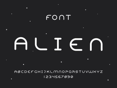  Alien regular font. Vector alphabet clipart