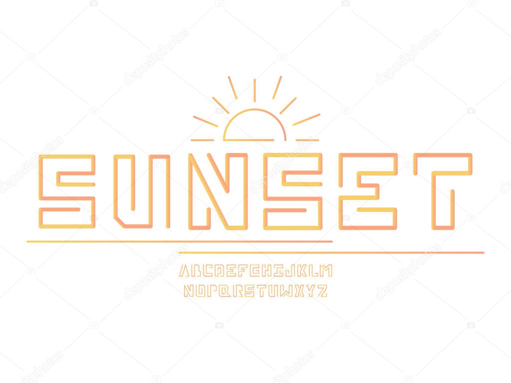 Sunset font. Vector alphabet letters. Typeface design.