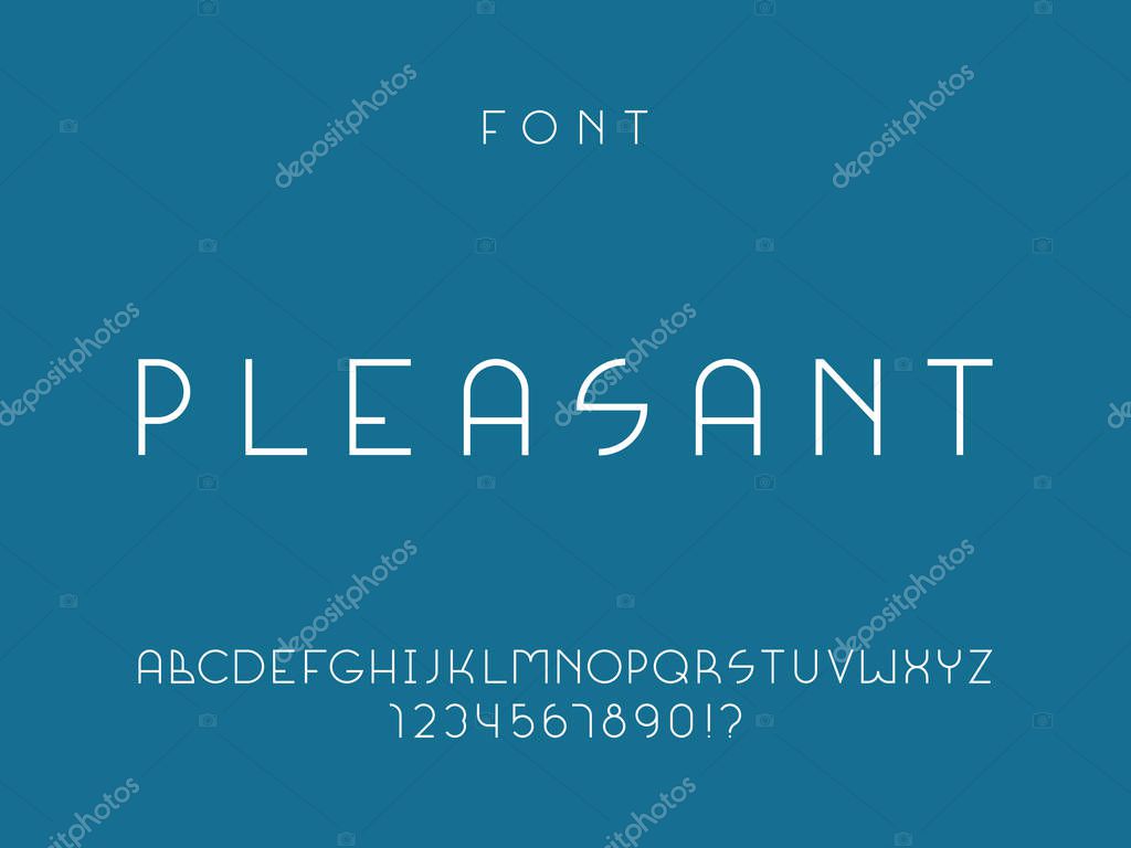 Pleasant font. Vector alphabet letters and numbers. Typeface design.