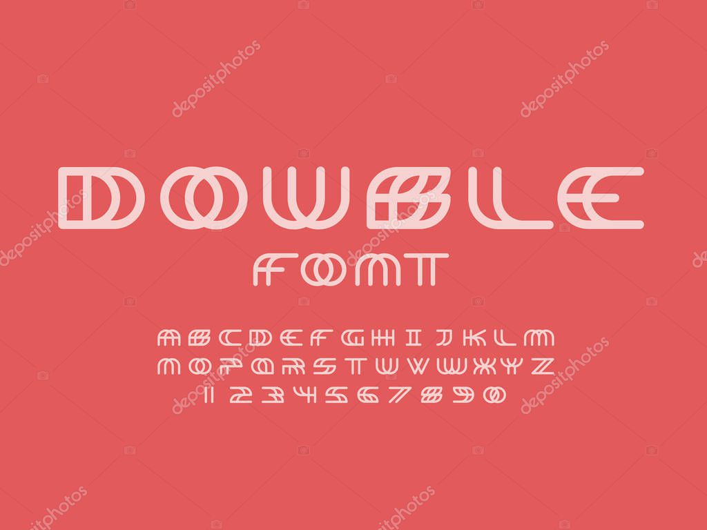 Double font. Vector alphabet letters and numbers. Typeface design.