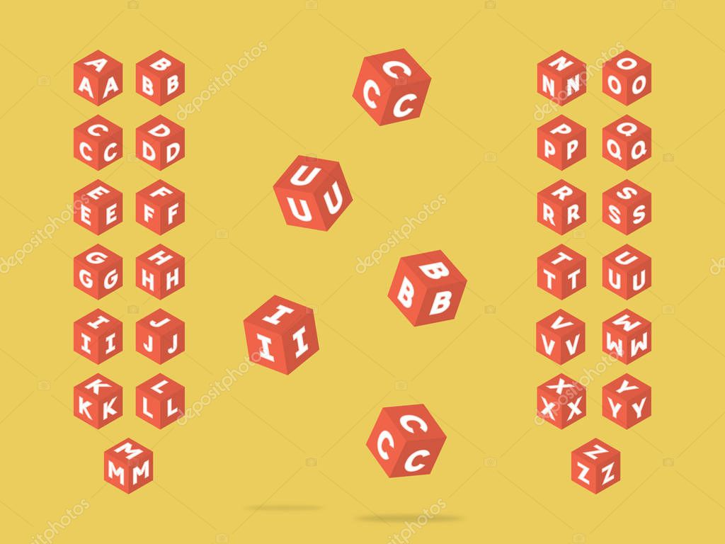 Cubic font. Vector alphabet letters. Typeface design.