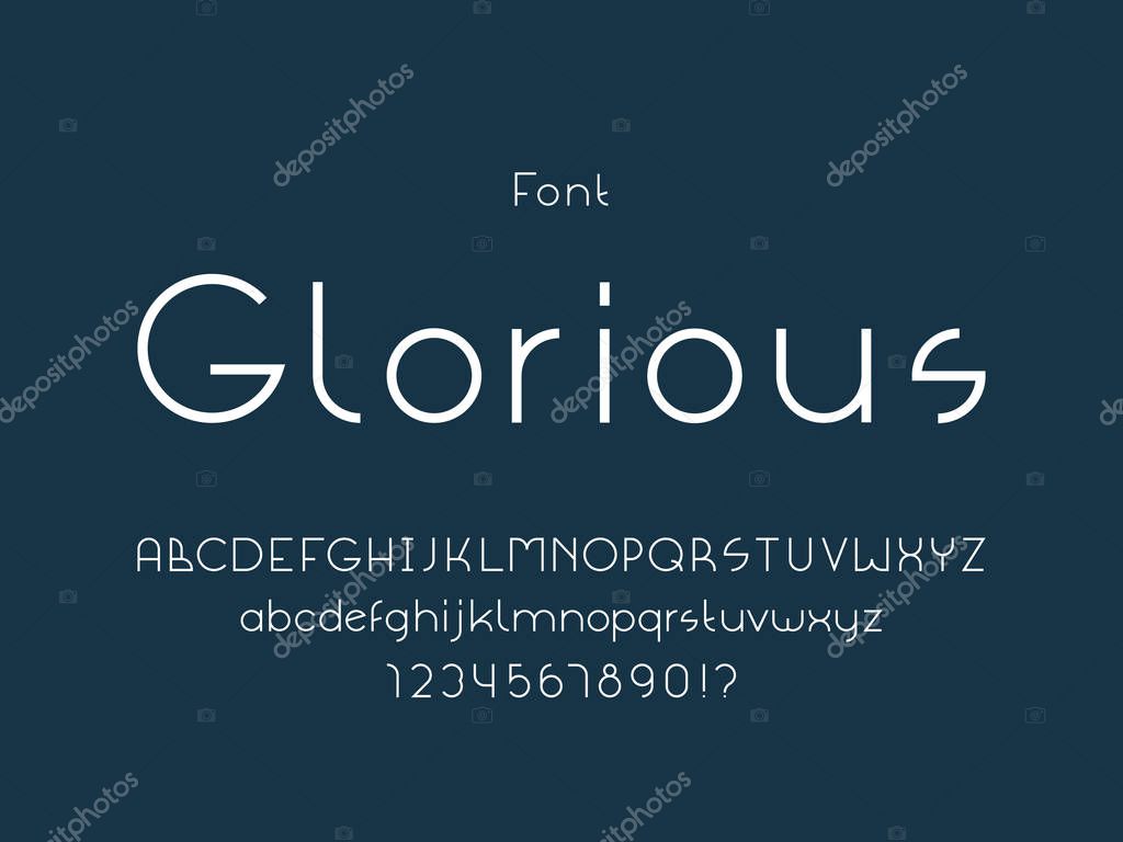 Glorious font. Vector alphabet letters and numbers. Typeface design.