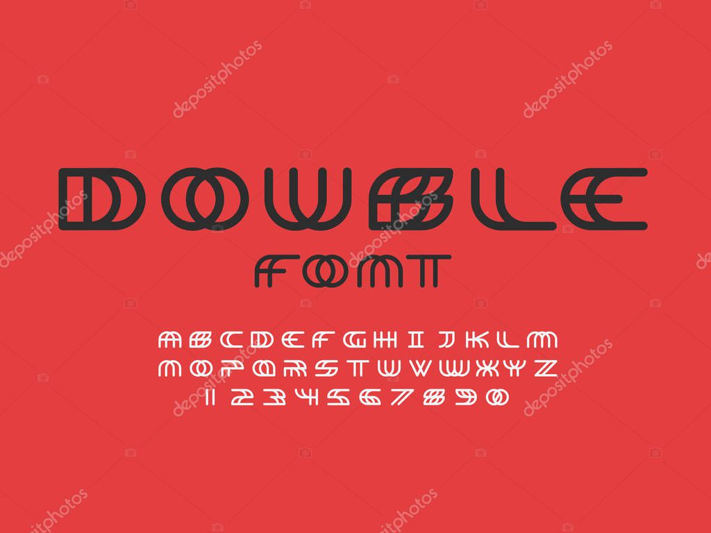 Double font. Vector alphabet letters and numbers. Typeface design.