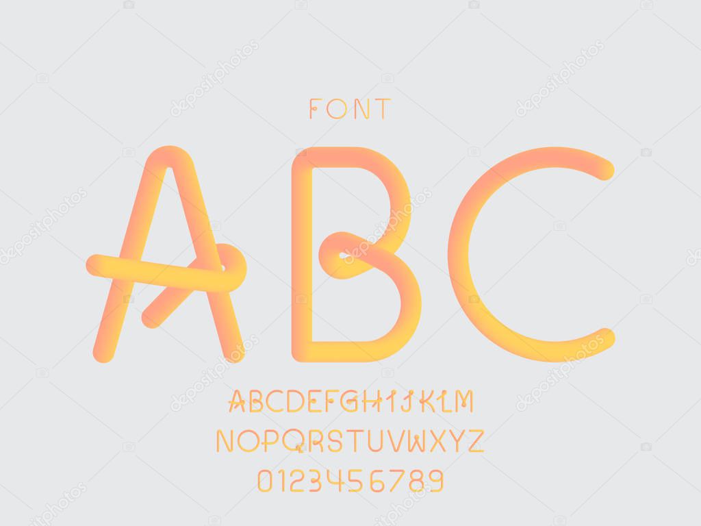 Sunny font. Vector alphabet letters and numbers. Typeface design. Typography Graphic