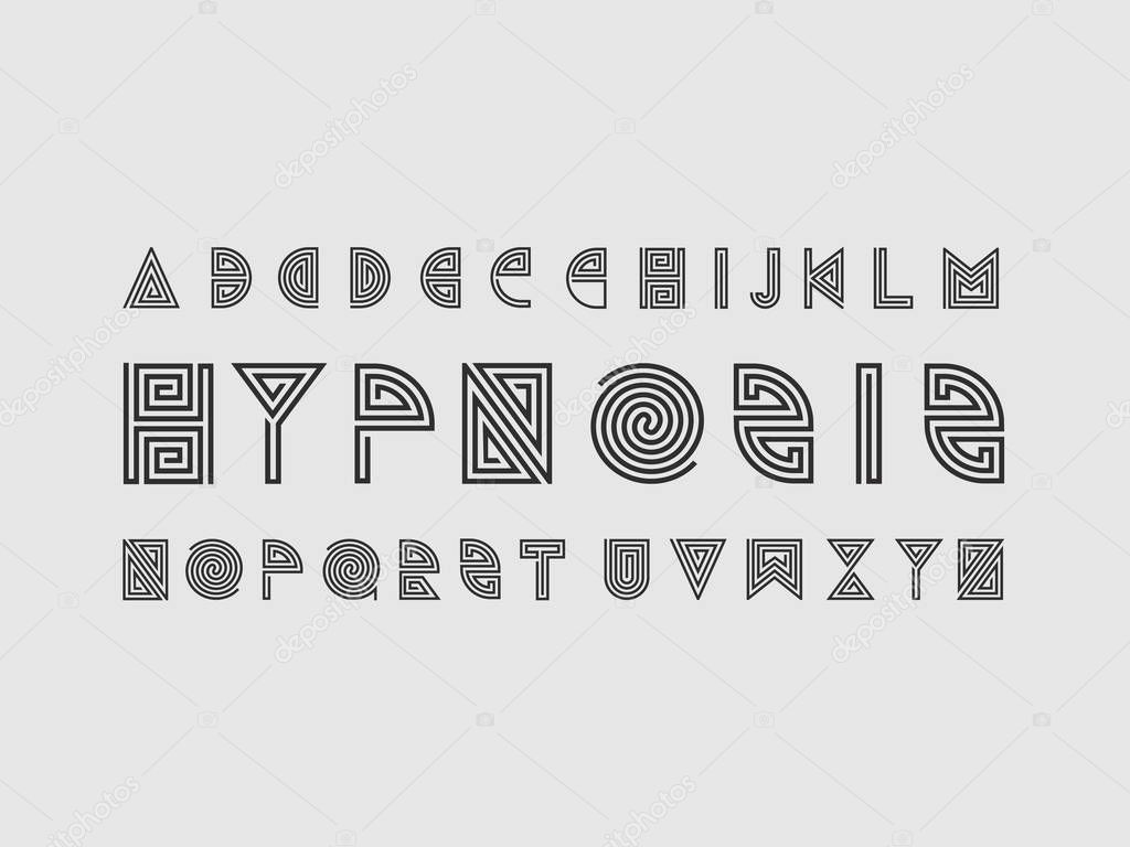 Hypnosis font. Vector alphabet letters. Typeface design. Typography Graphic