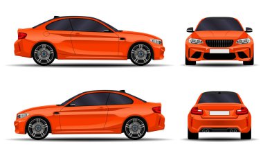 gerçekçi araba. spor coupe. Önden görünüm; yan görünümü; Arkadan görünüm.