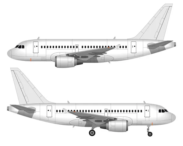 Avião Passageiros Realista Vista Lateral — Vetor de Stock