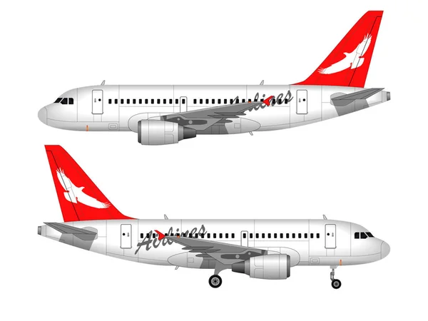 Avión Pasajeros Realista Vista Lateral — Archivo Imágenes Vectoriales