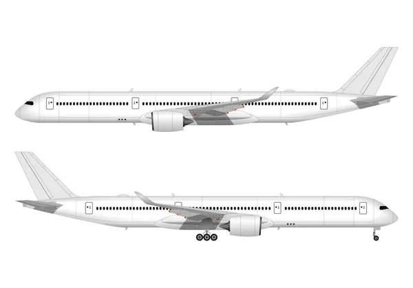 Avião Passageiros Realista Vista Lateral — Vetor de Stock