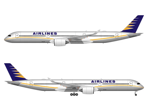 現実的な乗客の飛行機 横から見た図 — ストックベクタ