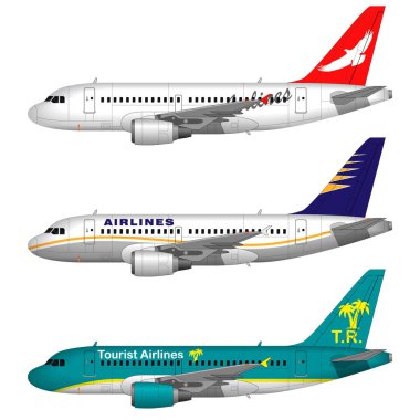 gerçekçi yolcu uçakları ayarlayın. yan görünüm.