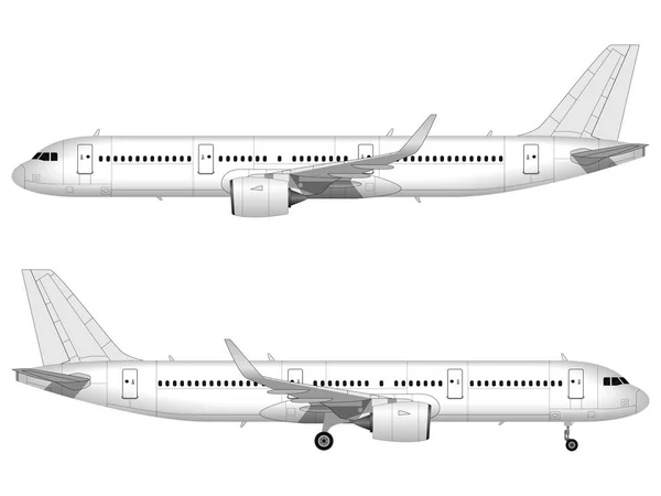 Avião Passageiros Realista Vista Lateral — Vetor de Stock