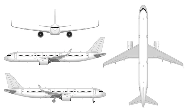 Avión Grande Realista Del Pasajero Vista Desde Arriba Vista Frontal — Vector de stock